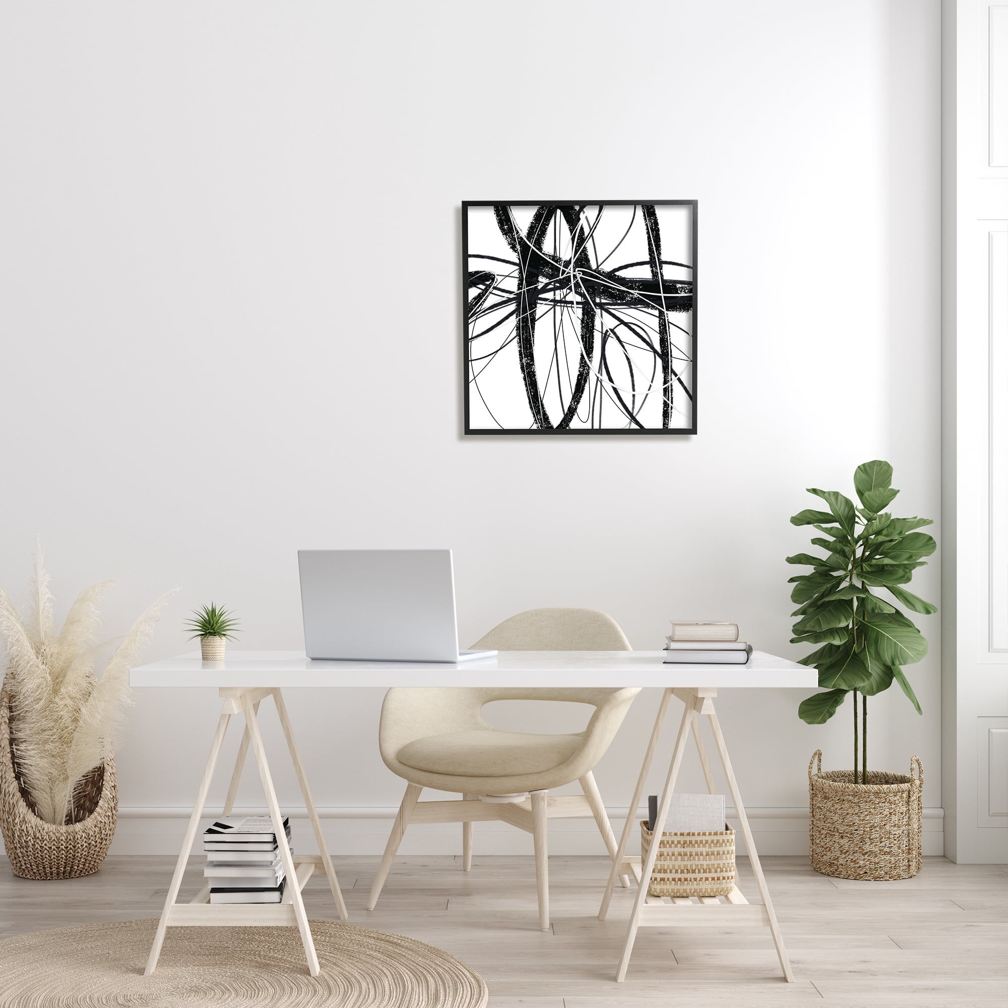Stupell Industries Distressed Black Fluid White Lines Abstract Pattern, 24 x 24, Designed by Lisa Ridgers
