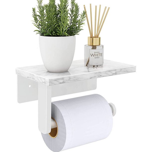Zhuge Portarrollos de papel higiénico con estante de mármol, de acero inoxidable, para baño, color blanco