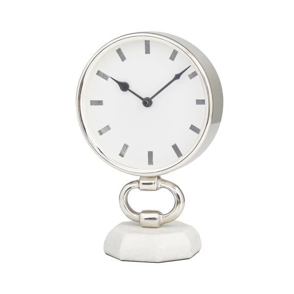 DecMode 10" Silver Stainless Steel Clock with Marble Base