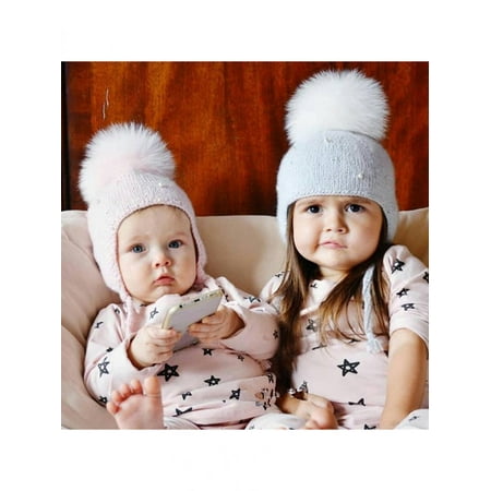 - Winter Lovely Big Fluffy Ball Earflap Braid Beanie Baby Warm Knitted Hat Cap