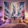 thumbnail image 2 of White Wolf Howling on Rock in Moonlit Mountains With Pink Blossoms, Mystical Fantasy for Nature Lovers, Dreamy Wall Art, Housewarming Gift, Tapestry Wall Hanging for Bedroom and Living Room, 2 of 7