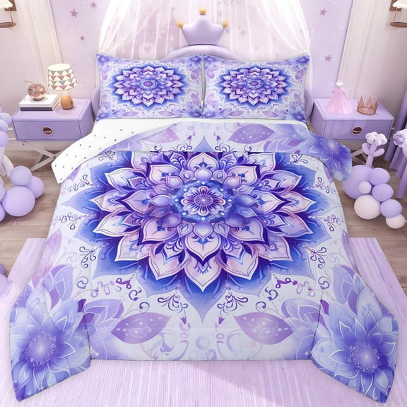 jejeloiu Bohemian Flower Floral Queen Comforter Set,Boho Exotic Style Bedding Comforter Set For Girl Reversible 3 Pieces