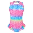 thumbnail image 1 of Girls One Piece Mermaid Swimsuit Open Back Swimwear with Ruffled Hem Bathing Suit Pink 3-4, 1 of 5