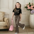 thumbnail image 4 of Glisme Girls Outfit Casual Bow Short Sleeve Top And Flare Pants Comfy Two Piece Set Playwear Trend Matching Set Size 12-13 Years Black, 4 of 5