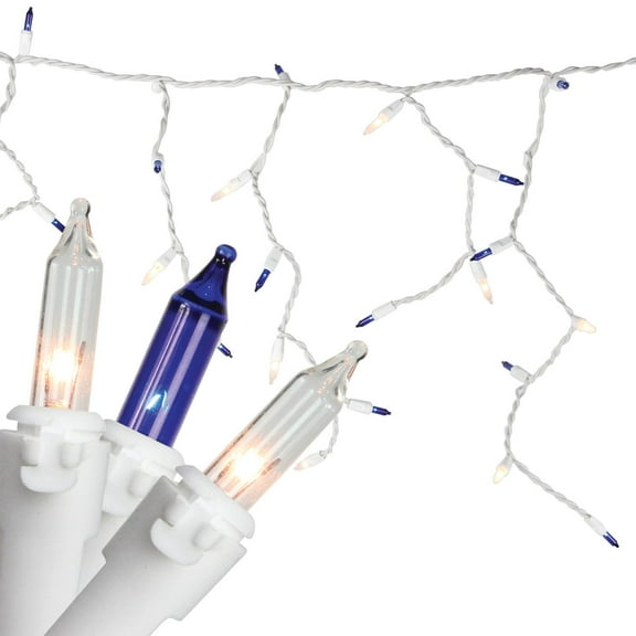 Set of 150 Blue & Clear Mini Icicle Christmas Lights 3" Spacing - White Wire
