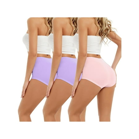 

Niuer Ladies Comfy Solid Color Briefs Women Stretch Lingerie Lace Daily Full Coverage Seamless Underpants 2 Purple + 1 Pink 4XL