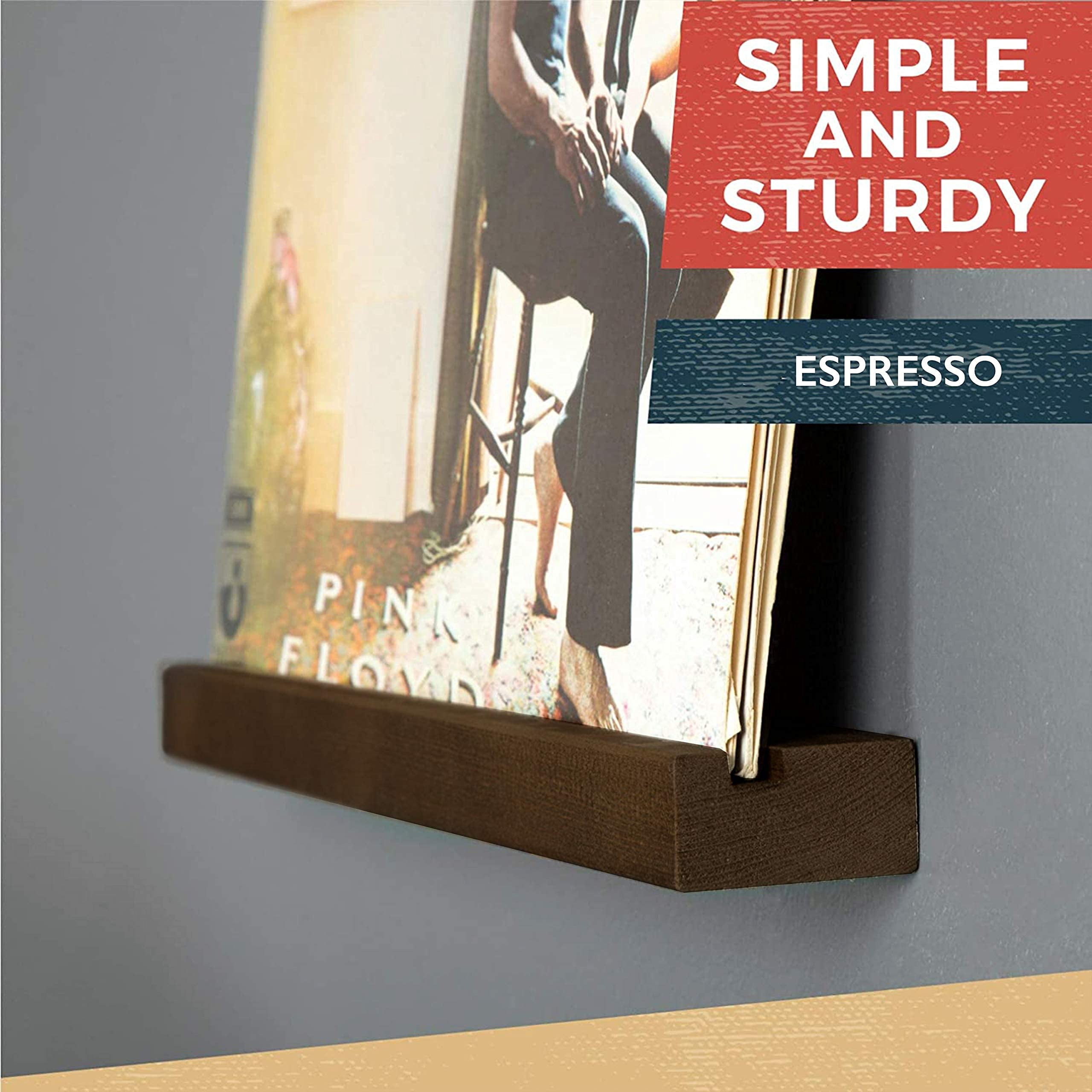 Ilyapa Wood Vinyl Records - 8 Pack Espresso Vinyl Wall Mount Record Shelf to Display Your LP - Record Album Holder for Display & Storage
