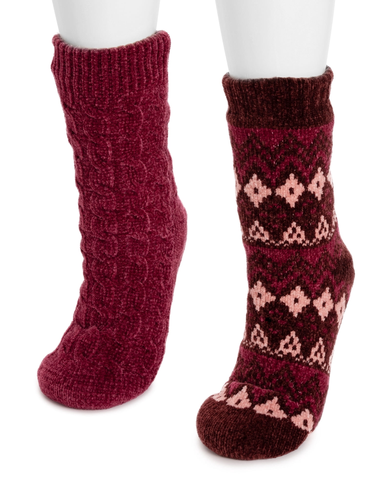 MUK LUKS Women's Tall Rib Cuff Cabin Socks, 2-Pack, S-XL
