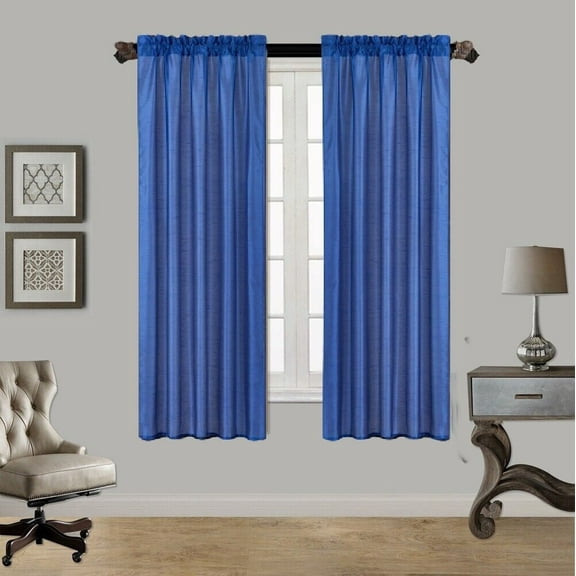 2PC MR2 ROYAL BLUE SOLID SILK SEMI SHEER ROD POCKET WINDOW CURTAIN PANEL LIGHT FILTERING 55" W X 63" L EACH PC