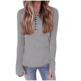 thumbnail image 2 of Hinvhai Womens Long Sleeves Ribbed Knit Tunic Shirts,Scoop Neck Button Down Solid Color Tops Casual Henley Tee Shirt Slim Fit Blouses Gray 12(XXL), 2 of 5