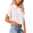 thumbnail image 2 of EFINNY Women's Casual Button Down Shirts Short Sleeve V Neck Work Dress Solid Blouse Tops with Pocket, 2 of 6