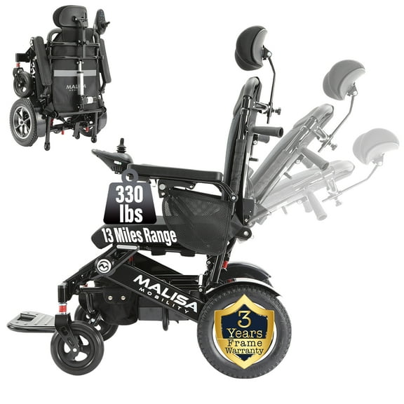 MALISA Electric Wheelchair, Foldable Lightweight All Terrain Power Wheelchairs for Adults, Auto Reclining Backrest, Motorized Wheel Chair, Lightweight All Terrain Wheelchairs (Black Frame)