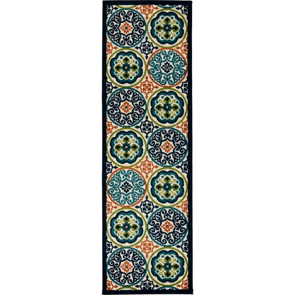Loomaknoti Terrace Tropic Nerleno 2' x 7' Geometric Indoor/Outdoor Runner Rug , Blue/Orange