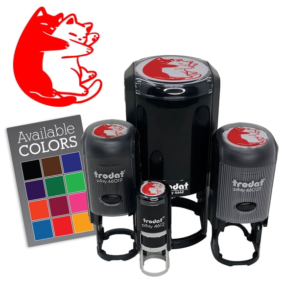 Cuddling Cats Hug Pets Cute Self-Inking Rubber Stamp for Stamping Ink Stamper Crafting Planners - 1/2 Inch Mini - Black Ink