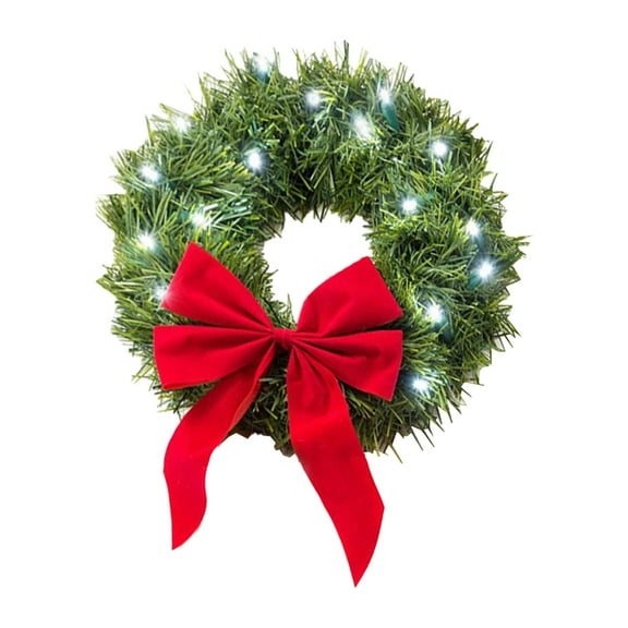 CASAFUN Pre-Lit Artificial Christmas Wreath Garland with Lights, Flocked Xmas Door Wreath Christmas Decoration for Front Door Window Outdoor Fall Winter