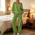 thumbnail image 3 of Dweltoz 2 Piece Sets for Women Trendy Off the Shoulder Sweatsuits Long Sleeve Sweatshirt Wide Leg Drawstring Sweatpant Casual Comfy Lounge Suits 2026 Fall Matching Sets,Green M, 3 of 5
