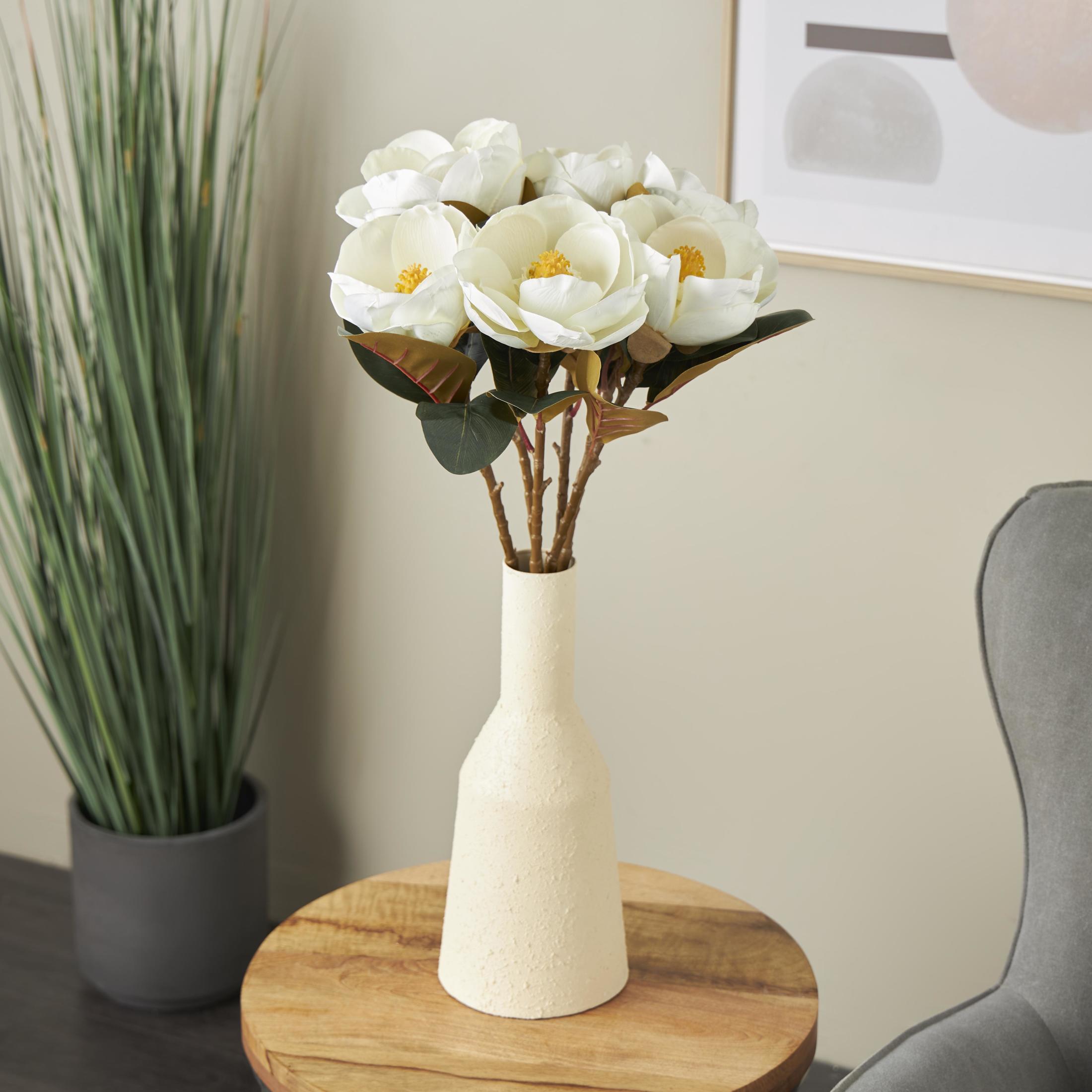 30" Plastic Floral Tall Magnolia Artificial Flower Stem, by DecMode (6 Count)