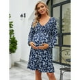 thumbnail image 4 of Women's Maternity Smocked Long Sleeve Ruffle Dress V Neck Fall Casual Flowy Midi Dress, 4 of 5