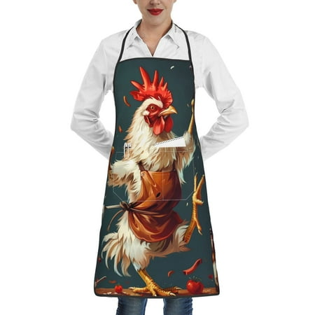 

Pofeuu Chef Chicken With Beer Bottles Print Aprons with Pockets Cute Aprons for Kitchen Cooking Server Barber Chef Apron