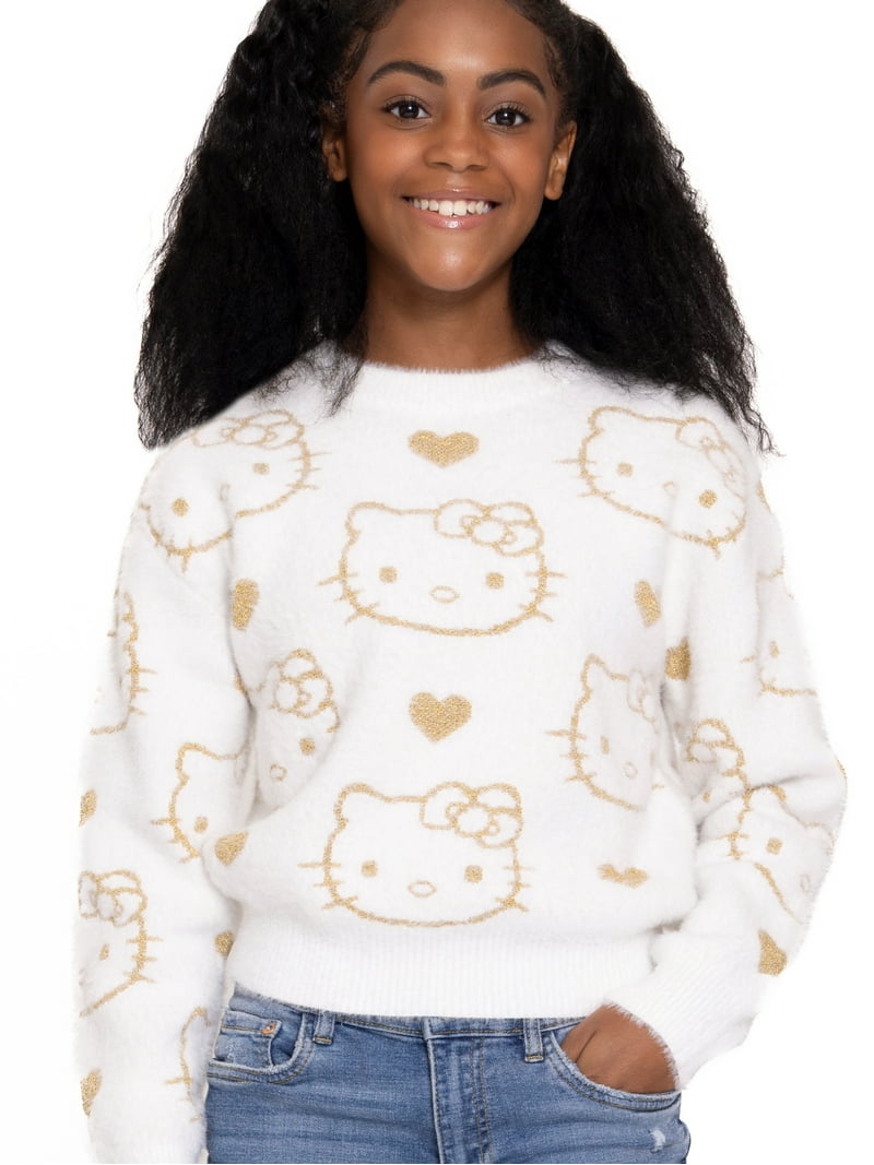 Hello Kitty Girls Metallic Lurex Holiday Sweater, Sizes 4-16