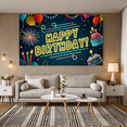 thumbnail image 5 of Neon Style Happy Birthday Banner with Balloons Fireworks Cake Backdrop Party Supplies Birthday Decoration Photography Props Birthday Party Decorations, 5 of 7