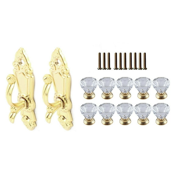 2 Pcs Screw Mount Curtain Tassel Tie Back Tieback Wall Hooks & 10 Pcs Crystal Glass Door Handle Drawer Cabinet Handle