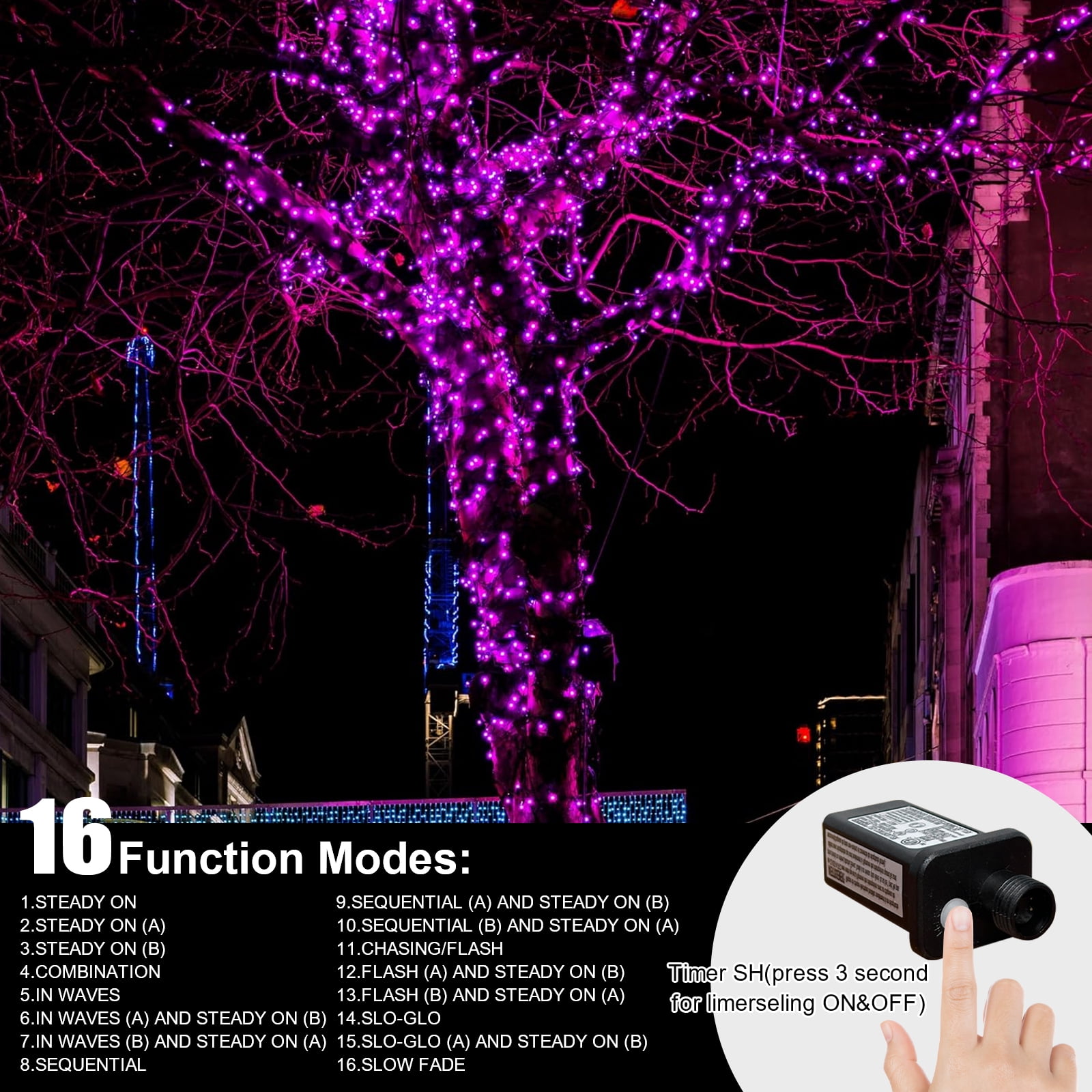 99FT 300 LED String Lights, Pink Fairy Lights Plug in, 16 Modes Transparent Pink Wire, 29V Low Voltage for Indoor Outdoor Christmas Wedding Party Decoration