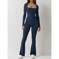 thumbnail image 2 of Caoirhny Women Jumpsuit, Long Sleeve Square Neck Solid Slim Fit Ladies Fall Romper Clubwear, 2 of 6