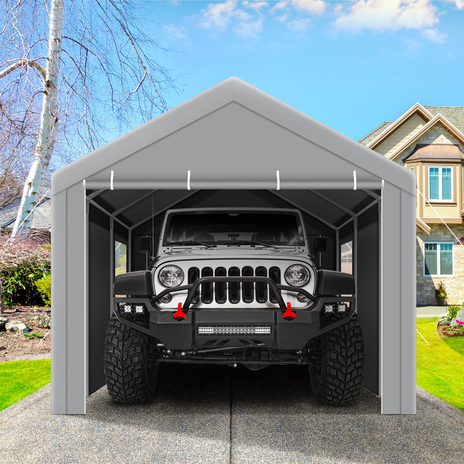HOTEEL Carport 10'x20' Large Heavy Duty Car Canopy with Steel Frame, Portable Garage Wedding Tent Big Tents Carports Shelter, All-Season Tarp for Outdoor Party Birthday, Gray