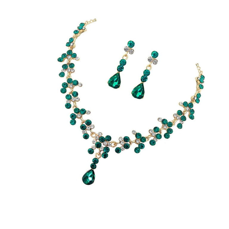 Gymnture 1 Set Fashionable Necklace and Earring Set Bride Rhinestone Jewelry  Wedding Dress Accessories for Women Female (Green) - Walmart.com