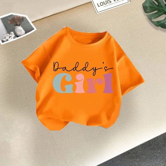 BRGZLK Girls Cotton Tshirt Cute Print Casual Summer Sports Fashion Birthday Outfits Clothes Round Neck Little Kids Short Sleeve Top Shirt Orange 8-9 Years