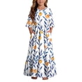 thumbnail image 2 of ITSAME Girls Floral Dress Crew Neck Ruffle 3/4 Sleeve Summer Flowy Casual A-Line Dress Orange Size 10, 2 of 7