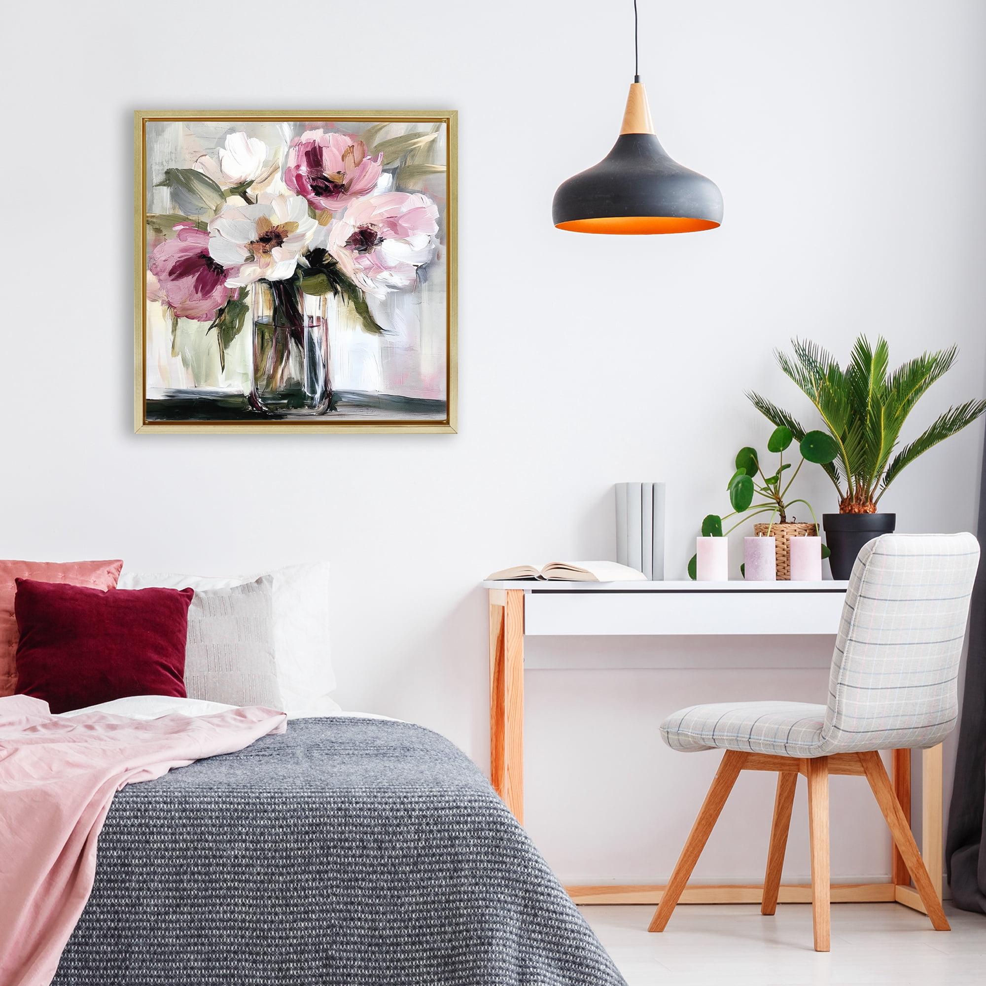 Stupell Industries Resonance Flower Vase Gold Framed Floater Canvas Wall Art, design by Annabelle Hall