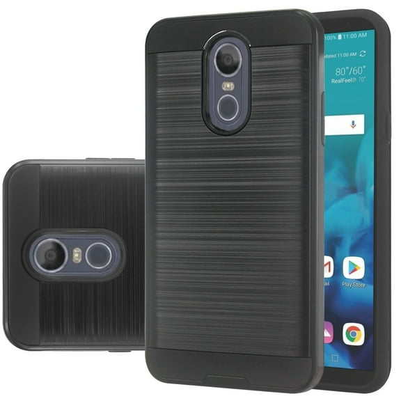 LG Stylo 4 Hybrid Metal Brushed Shockproof Tough Case Cover Black
