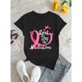thumbnail image 2 of Breast Cancer Awareness Pink Ribbon & Butterfly Graphic T-Shirt for Women - Casual, All-Season Knit Fabric, Round Neck, Elasticity, Comfortable Short Sleeve Top, 2 of 6