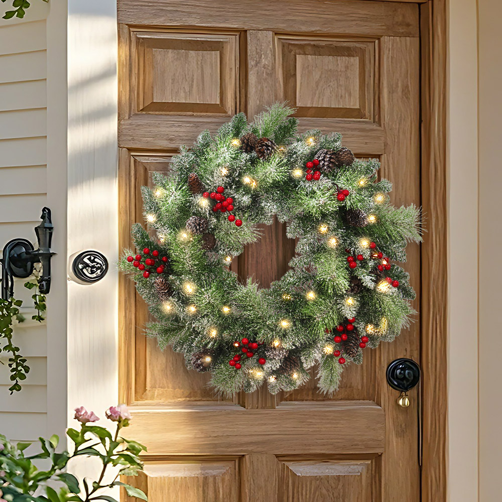 Abble 24'' Lighted Christmas Wreath with Warm White LED Lights