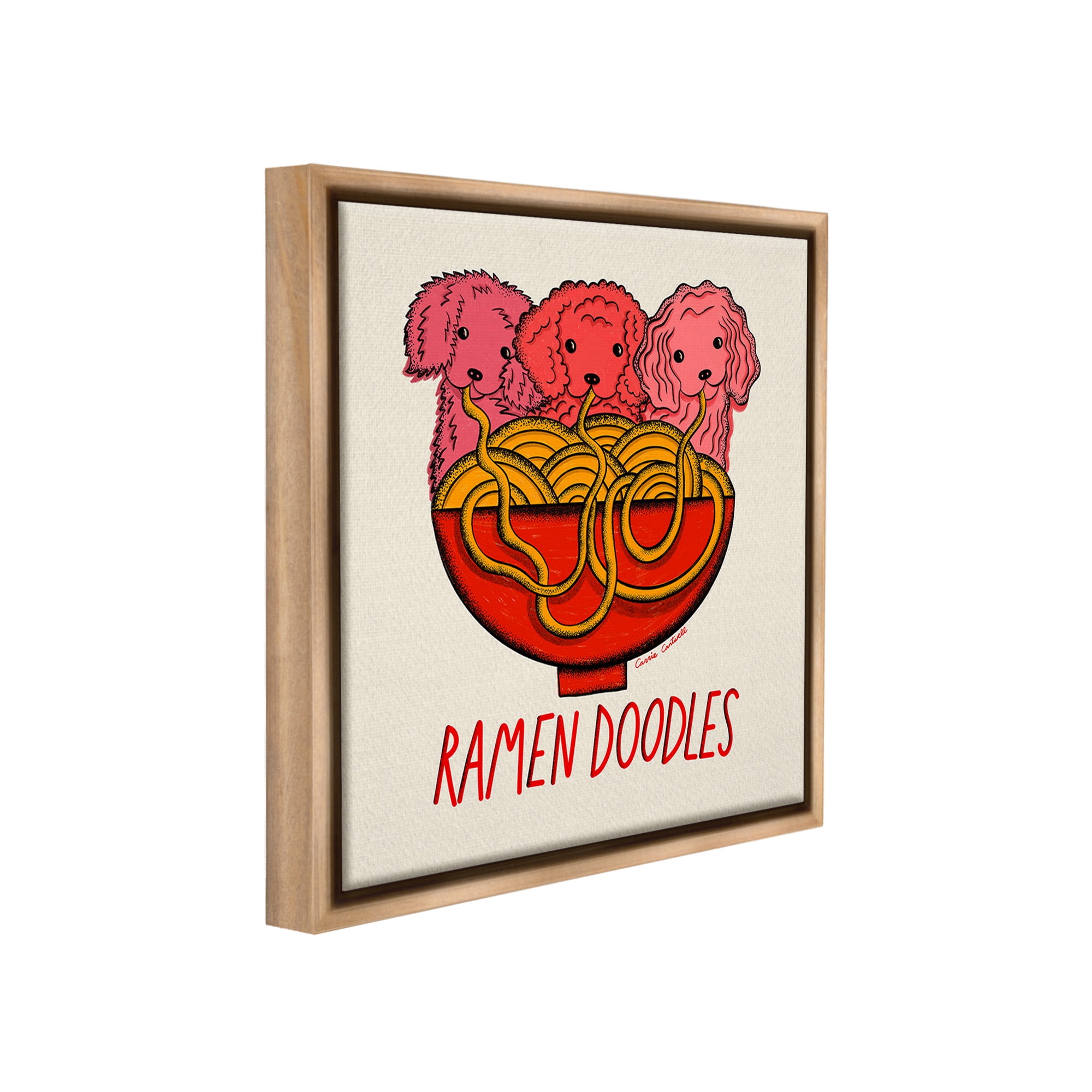 Stupell Industries Funny Ramen Doodles Animals & Insects Painting Brown Floater Framed Canvas Art Print Wall Art, 18 x 18