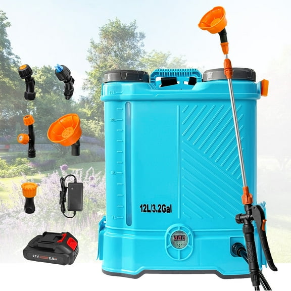 SYLMAX 3.2 Gallon Battery Powered Backpack Sprayer, Electric Garden Lawn Sprayer with Telescopic Wand & 5 Nozzles, Includes Battery, Rechargeable Weed Sprayer for Lawn, Yard