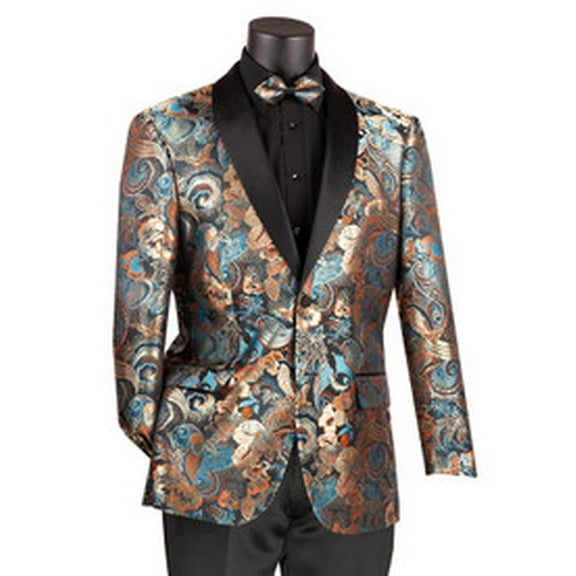 Men's Teal Blue Paisley Blazer Tuxedo Performer Prom Jacket Vinci BM-3