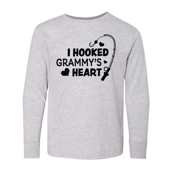 Inktastic I Hooked Grammy's Heart with Fishing Rod Long Sleeve Youth T-Shirt