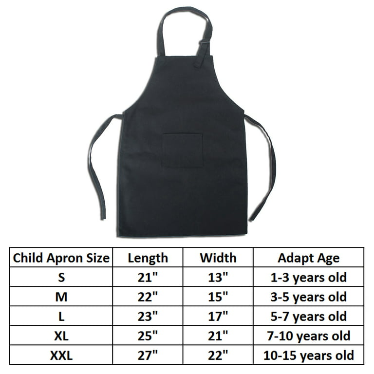 Opromo Cotton Canvas Kids Aprons with Adjustable Neck Strap and Pocket,  Artist Apron & Chef Apron for Cooking, Baking, Painting (S-XXL)-Black-L