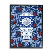 Stupell Industries Ornate Vase Red & Blue Pattern Botanical & Floral Painting Black Framed Art Print Wall Art