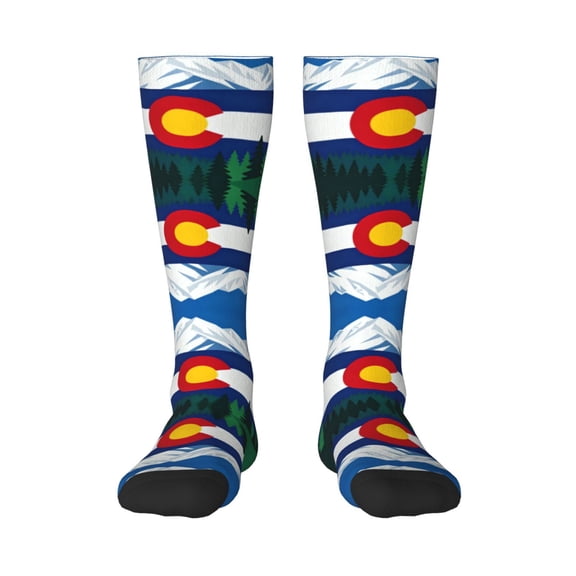 Knee High Socks for Women Colorado Flag Print Long Tube Sock Uniform Socks