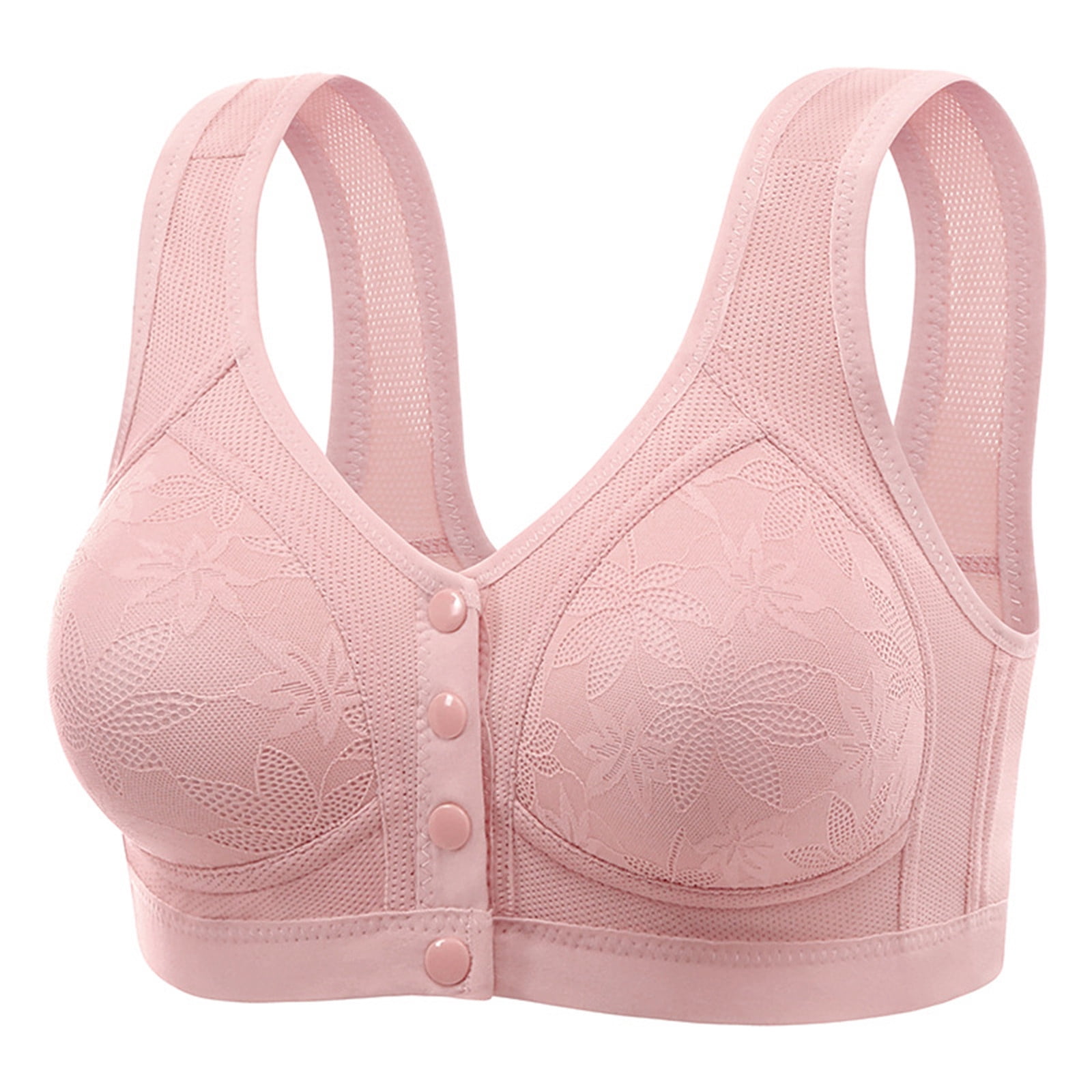 ATOYSOY 6 Pack Wireless Bras for Older Women Ladies Soft Breathable No Underwire Full Coverage Front Closure Senior Push Up Padded Bralettes for Lounging and Sleep (Pink,XXL)