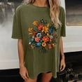thumbnail image 4 of T Shirts for Women Women's Floral Pattern Short Sleeved Round Neck Drop Shoulder Sleeve T-Shirt Top, 4 of 7