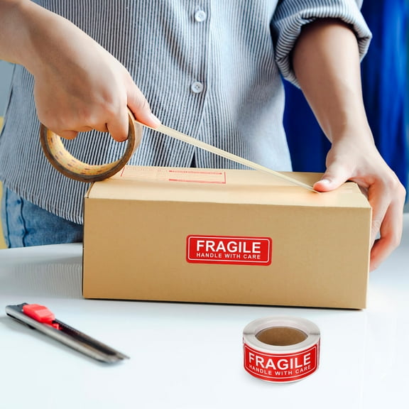 LEDMOMO 150Pcs Red Fragile Shipping Warning Sticker Handle with Care Paper Label
