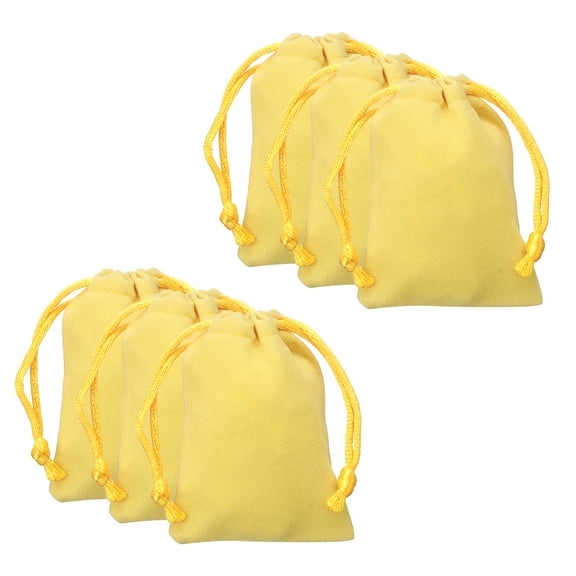 Uxcell 20Pcs Velvet Gift Bags 2" x 2.8" Drawstring Jewelry Pouches, Yellow