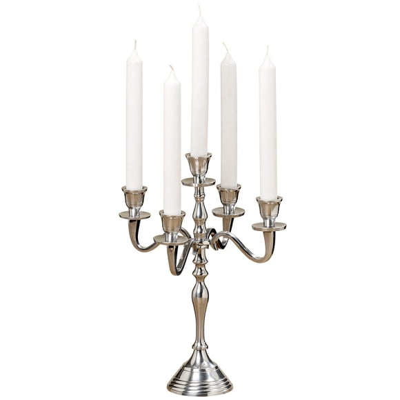Romantic Hamptons Five Candle Silver Candelabra, Hand Crafted, Centerpiece, Silver Aluminum Nickel, Approximately 1 Foot Tall (11.75 Inches, 30 cm) Fits Standard Taper Candles