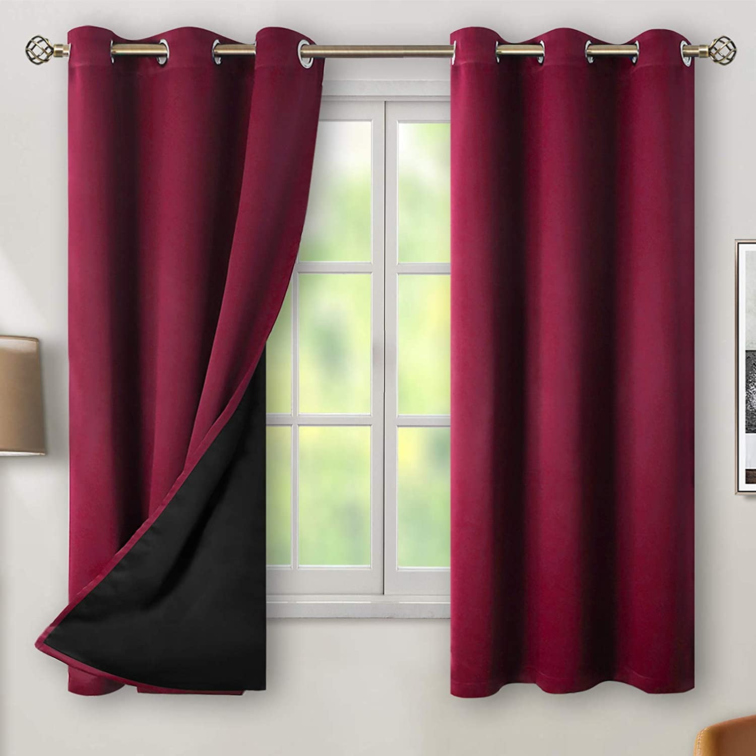 Blackout Curtains Black for Bedroom Thermal Insulated Room Darkening Curtains 