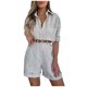 thumbnail image 1 of Conjunto de traje informal de mujer de color liso, camisa de manga larga con botones y pantalones cortos a juego con cinturón - Tejido resistente, lavable a máquina, cintura con cinturón, 1 of 7